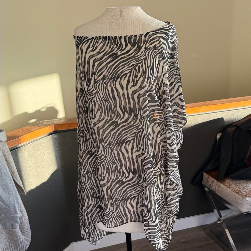 Zebra Print Sheer Poncho Top - Black & White